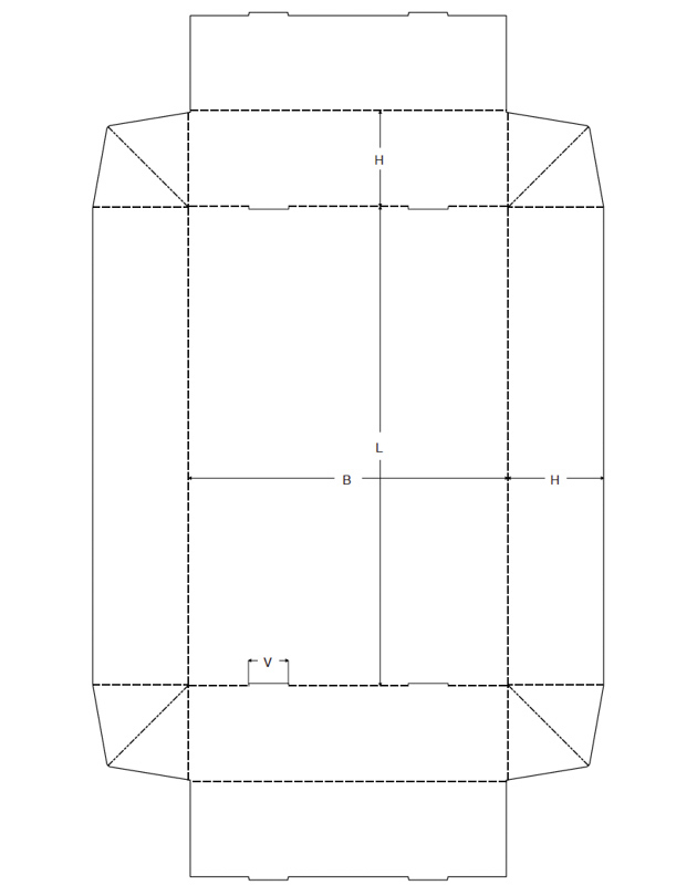 Stuelpschachtel Verpackung ECMA B2111 Tray staubdicht mit Einrastnasen technische Zeichnung